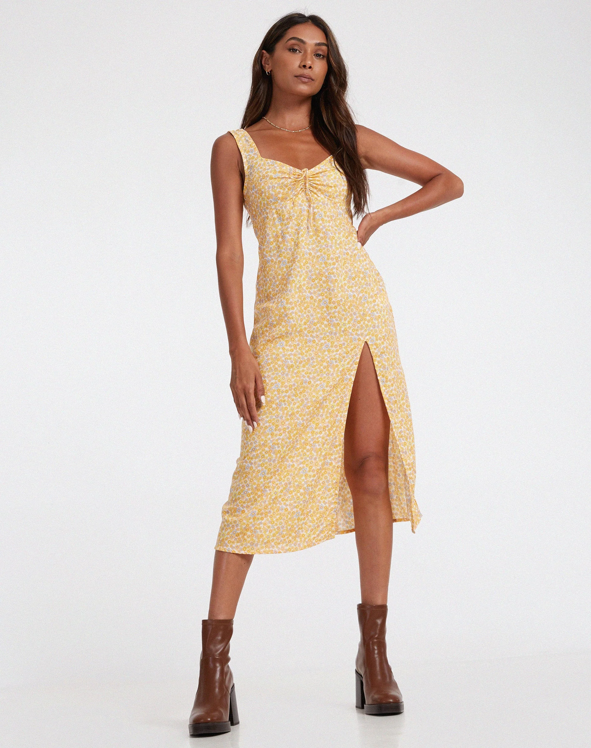 Jorie Midi Dress in Flower Garden Yellow - Image 3