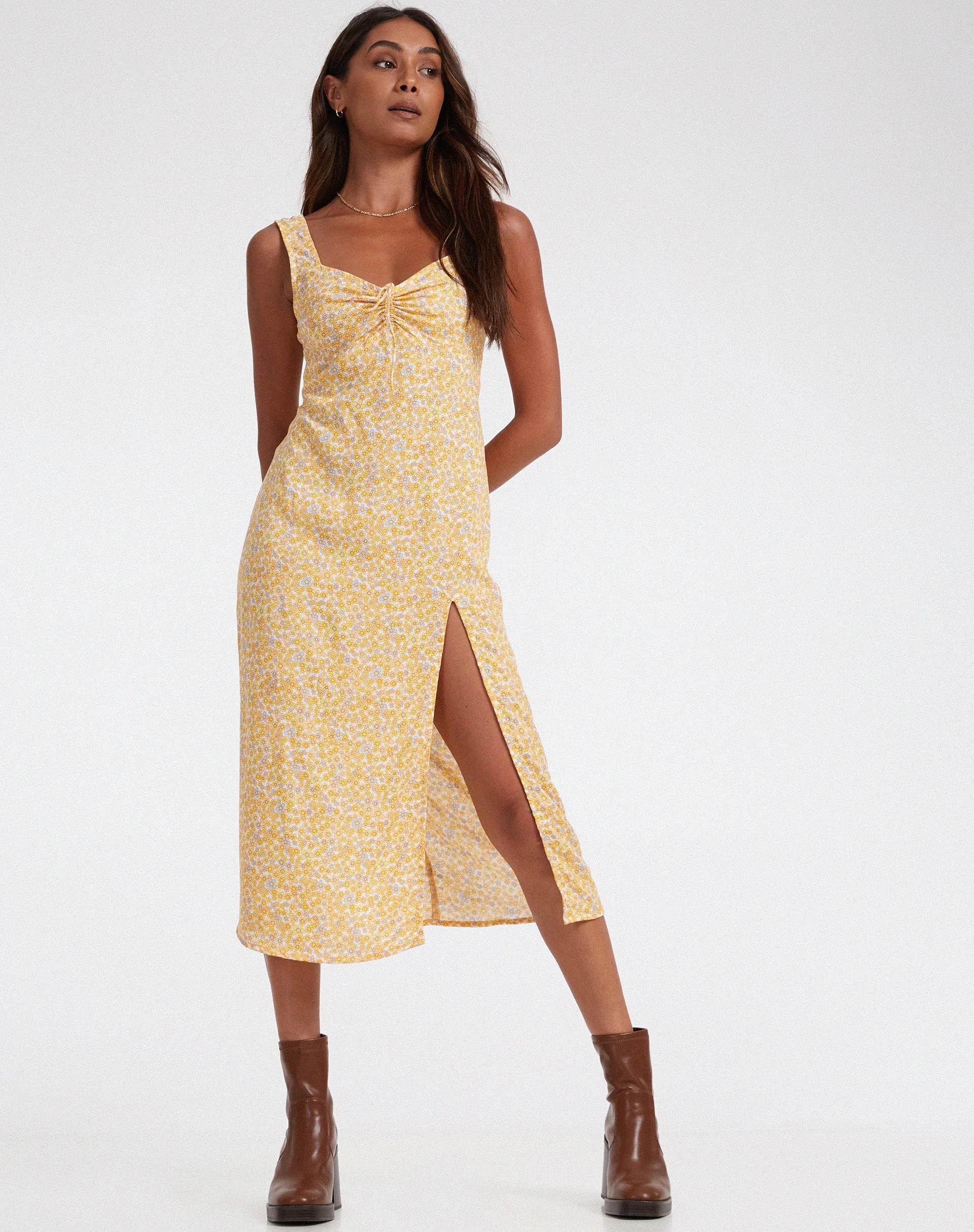 Jorie Midi Dress in Flower Garden Yellow - Image 5