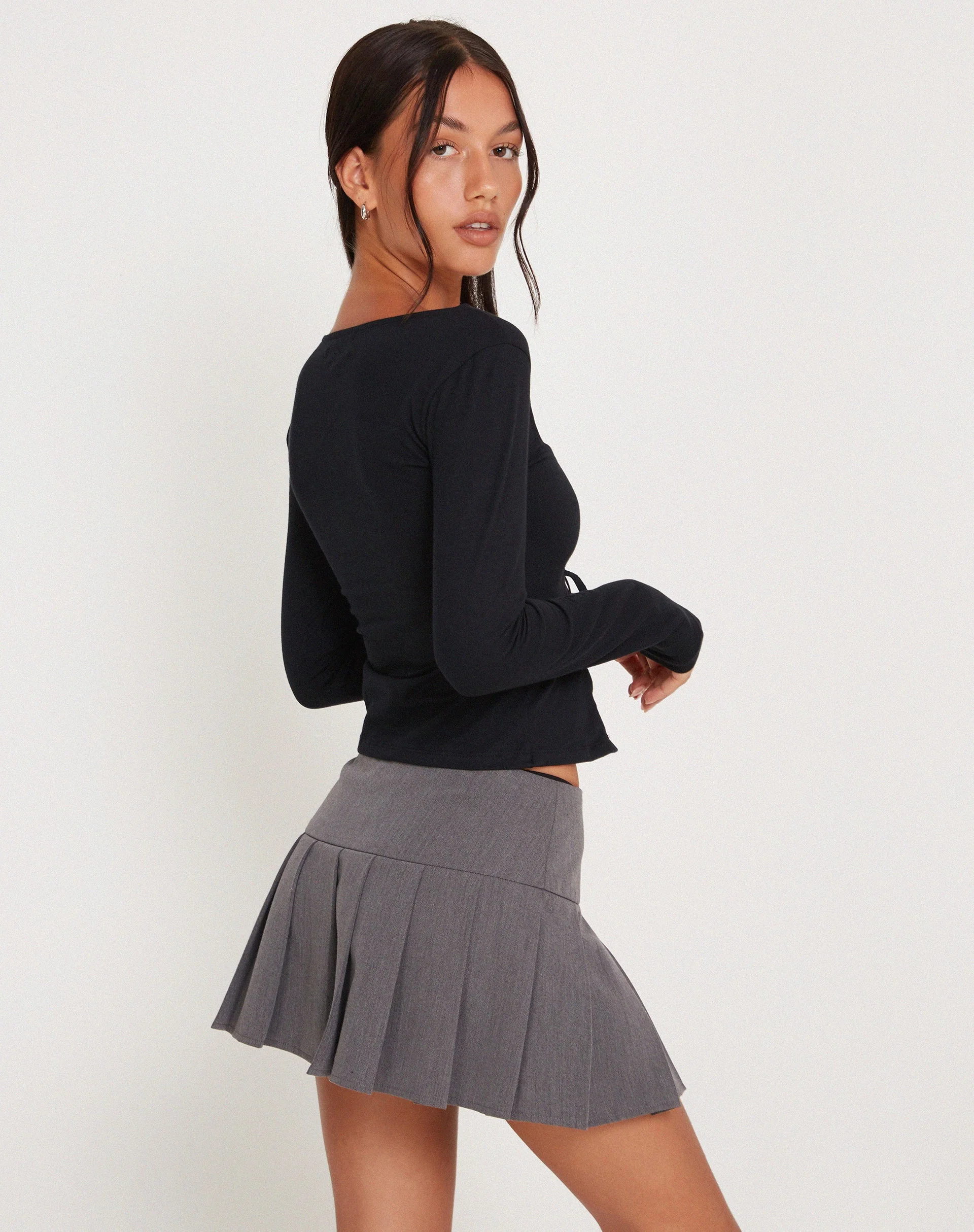 Josette Long Sleeve Lace Up Top in Black - Image 3