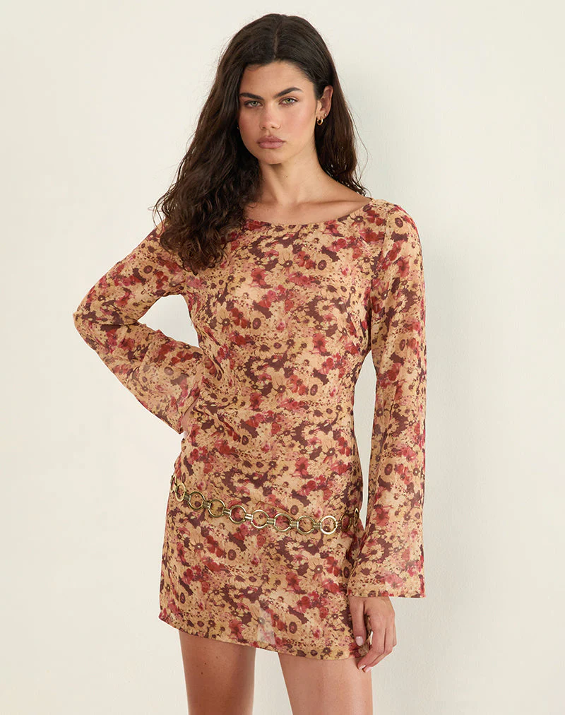 Jovia Mini Dress in Chiffon Rusty Flower - Image 4