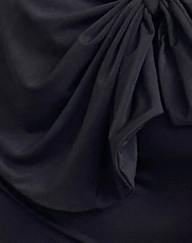 Jovie One Shoulder Slinky Bow Top in Black - Image 6