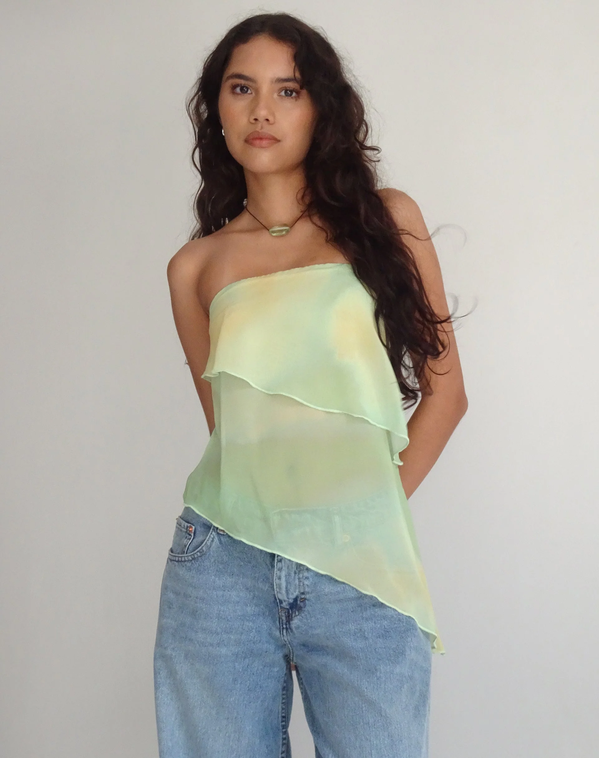 Joyce Longline Waterfall Tube Top in Yellow Watercolour - Image 6