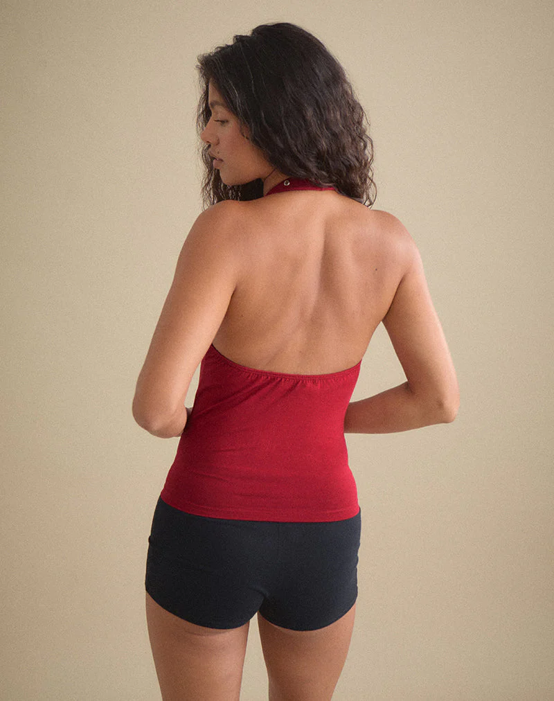 Jugo Halterneck Top in Adrenaline Red with Eyelets - Image 5