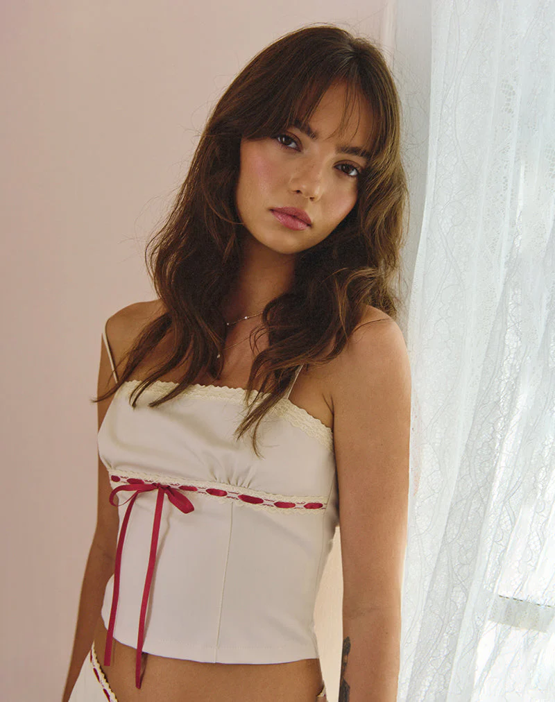 Kaita Cami Top in Cream with Red Binding - Image 3