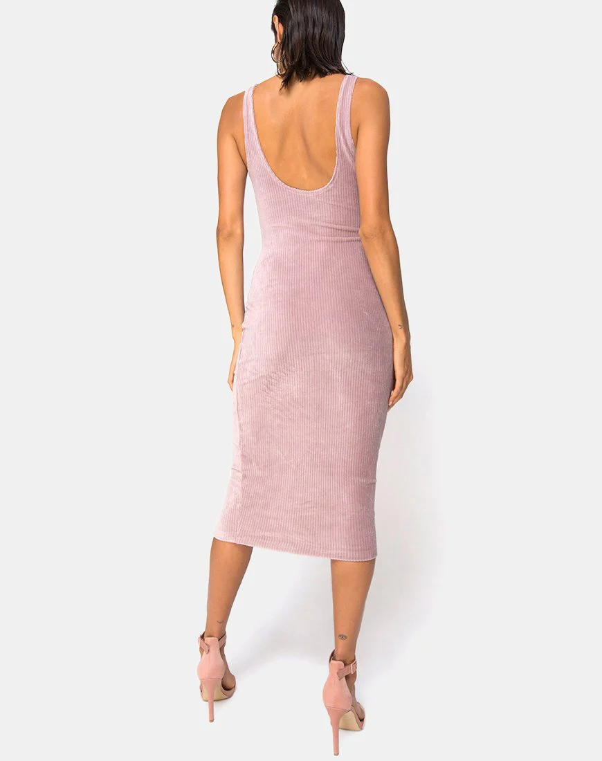 Kardie Midi Dress in Velvet Rib Taupe - Image 4