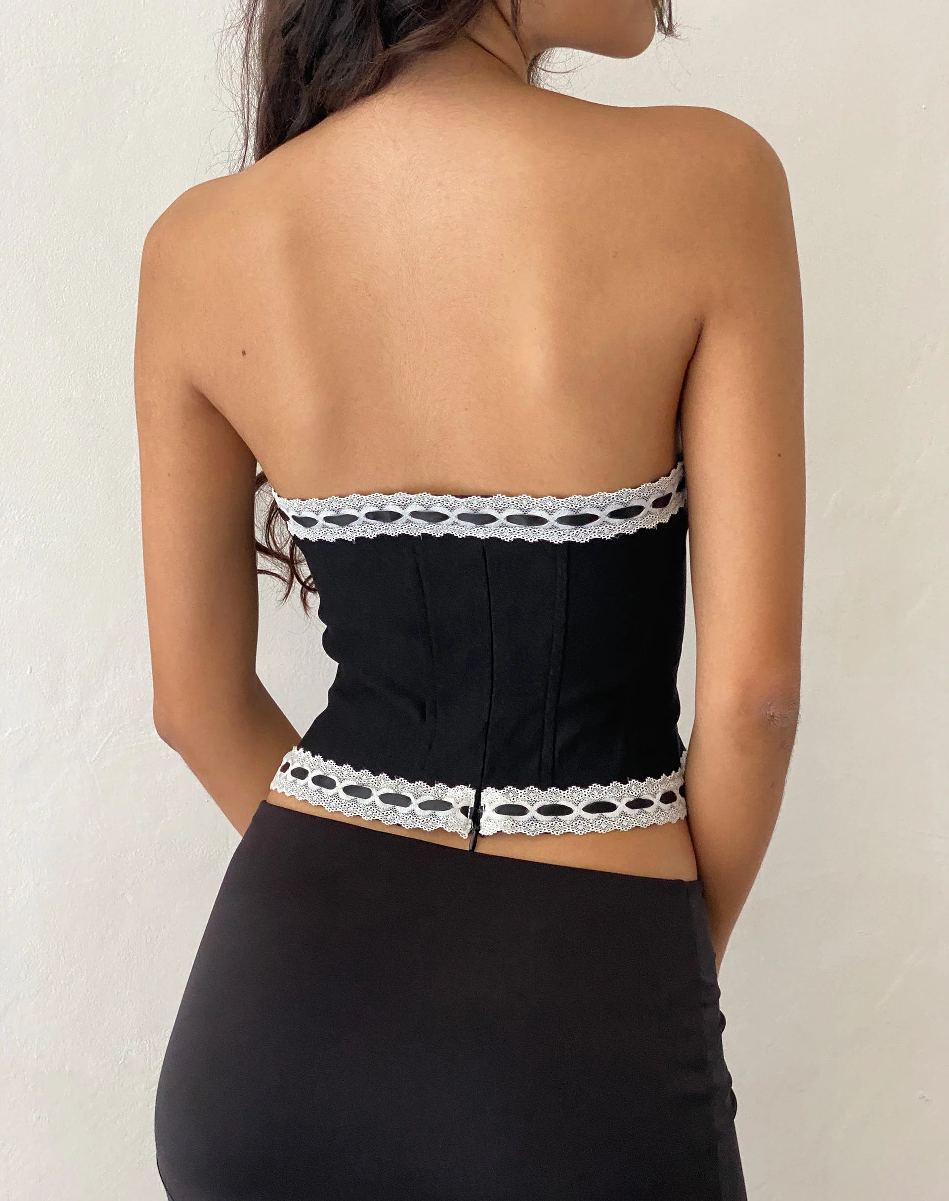 Karida Lace Edge Corset Top in Black - Image 5