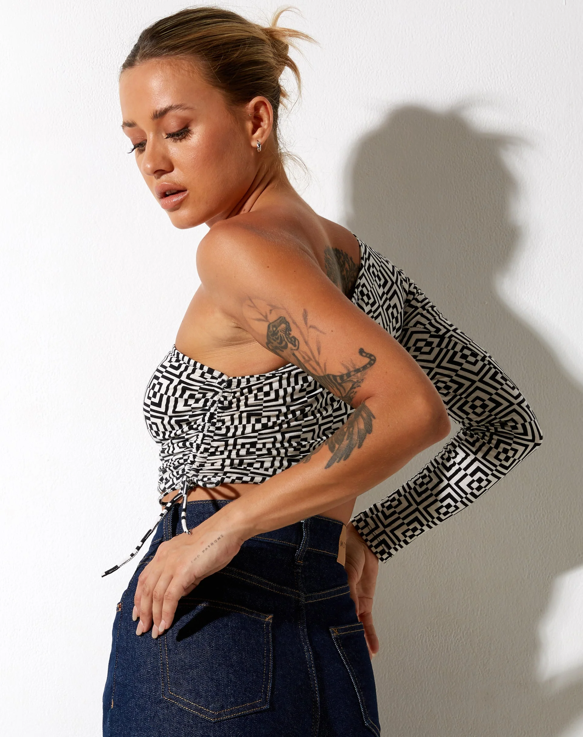 Karine Crop Top in Optic Square Black and White - Image 2