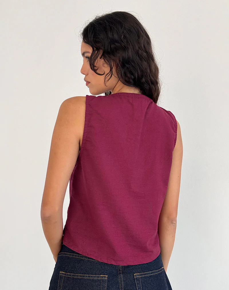 Kayve Tie Front Top in Burgundy - Image 3