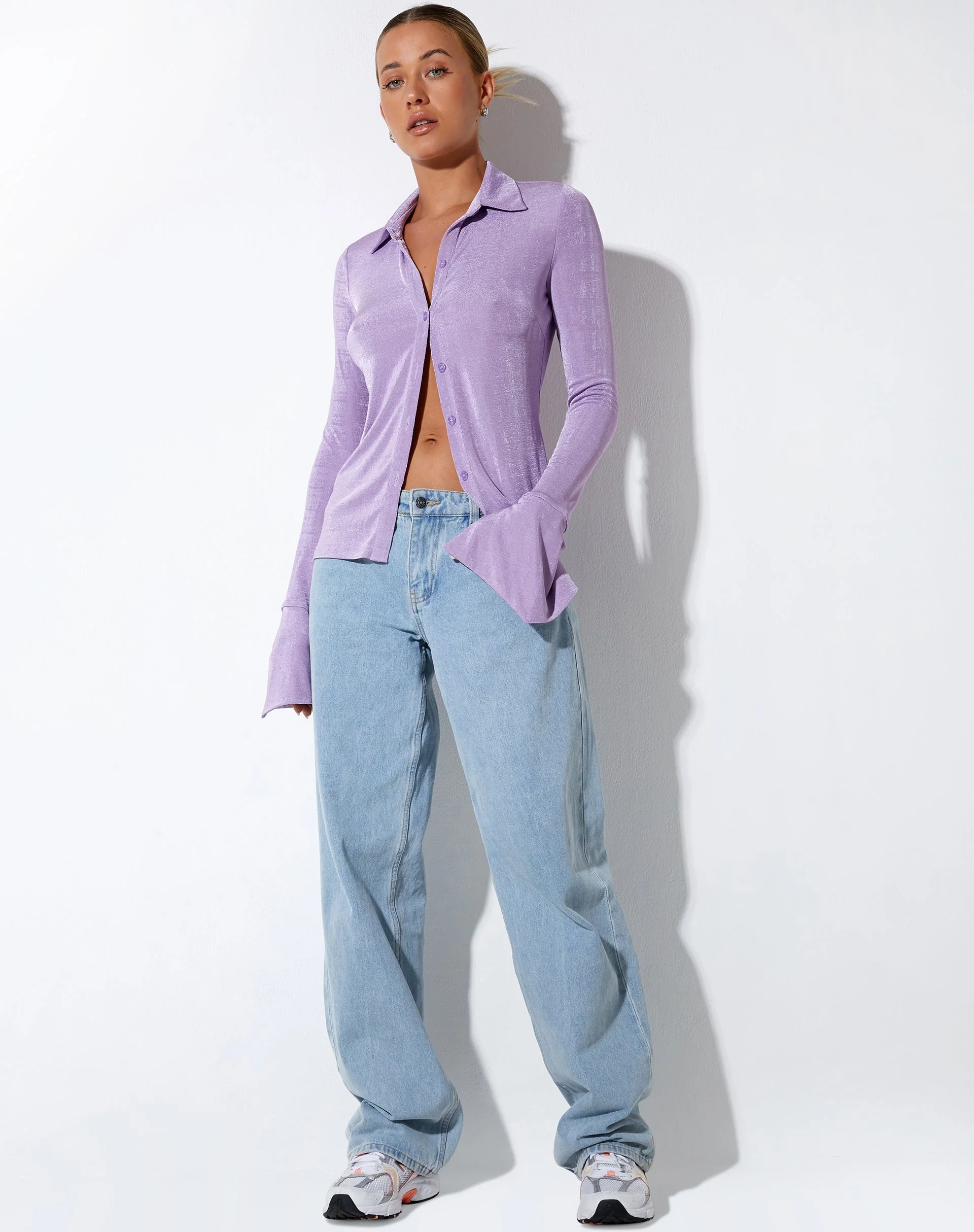 Keani Long Sleeve Shirt in Crepe Lavender - Image 3