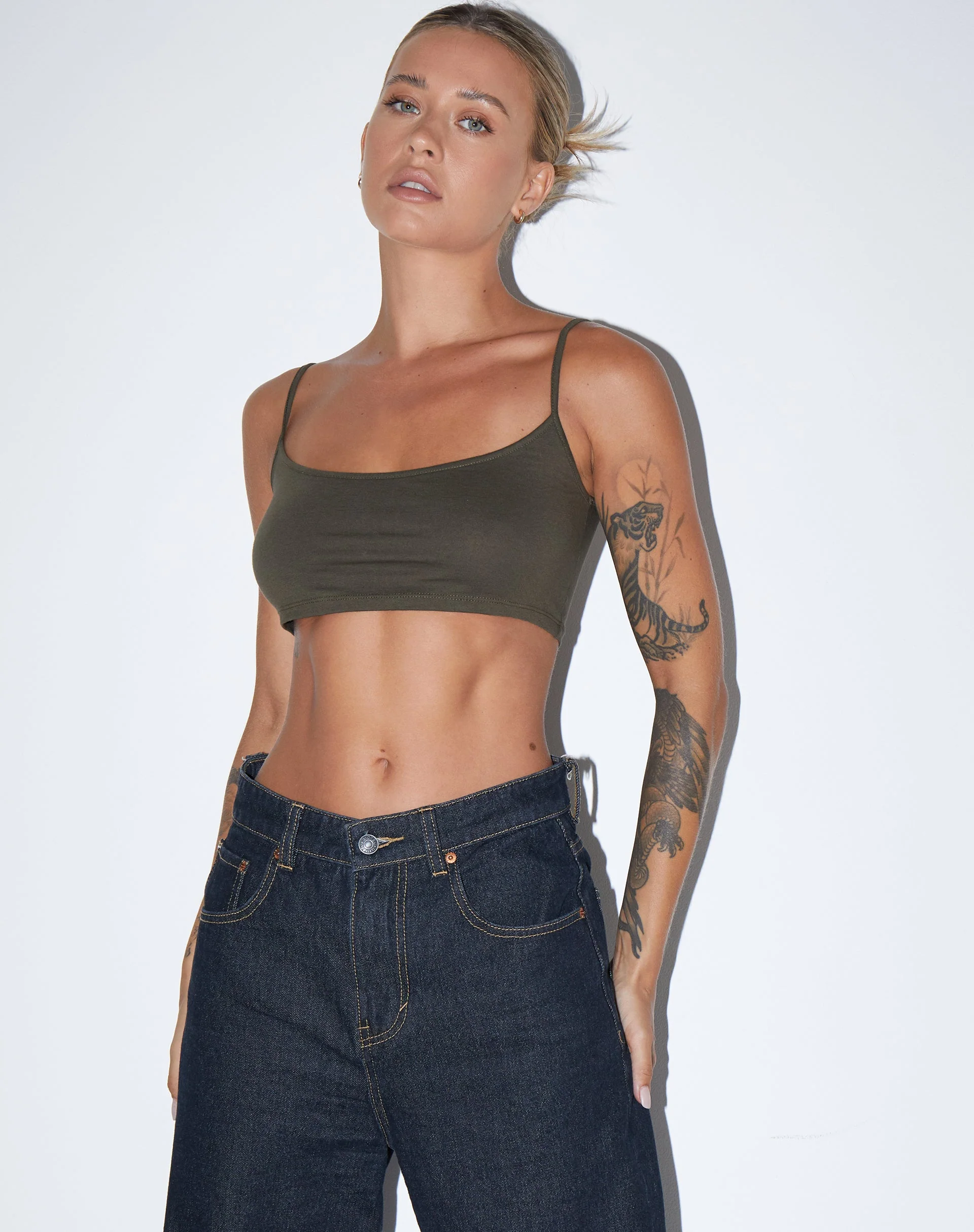 Keenan Crop Top in Lycra Olive - Image 3