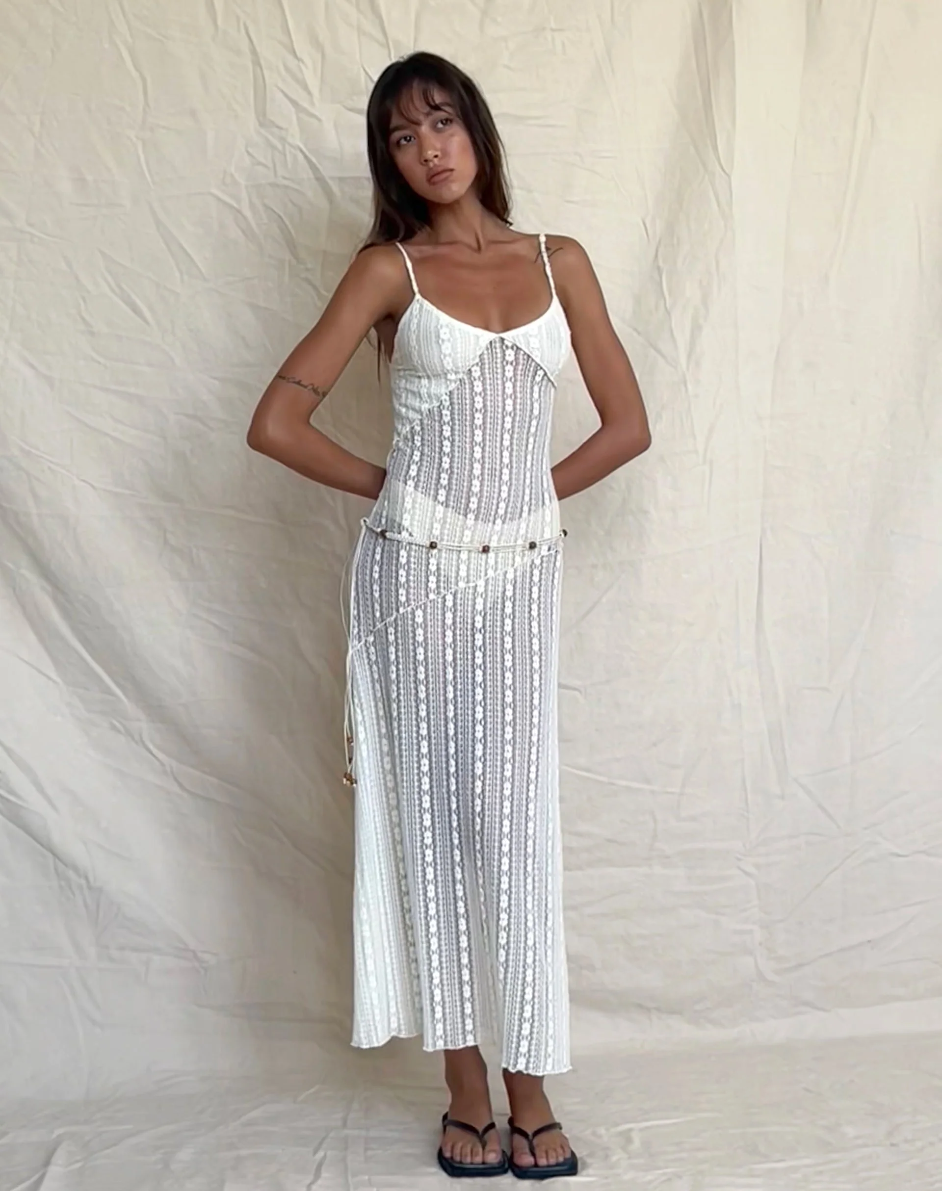 Kehlani Sheer Midi Dress in Cream Lace - Image 5
