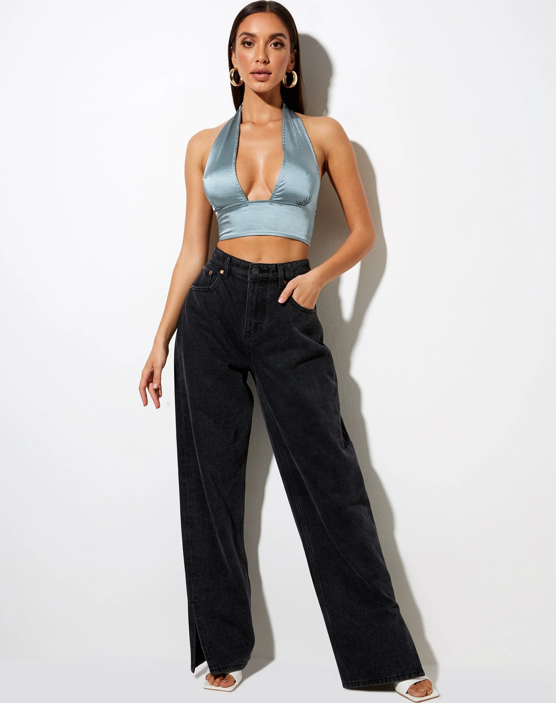 Keiza Crop Top in Satin Silver Blue - Image 3