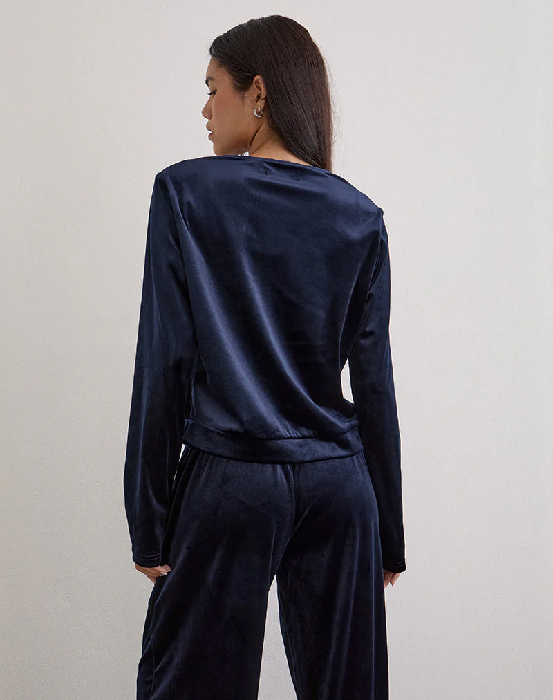 Kellen Button Up Cardigan in Velour Navy - Image 5