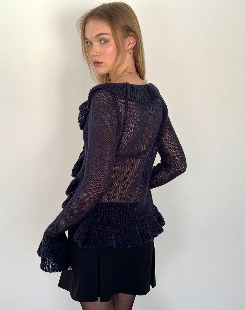 Kendra Ruffle Cardi in Navy - Image 4