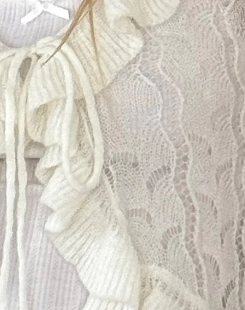 Kenira Cardigan in Pointelle Knit Birch Cream - Image 5