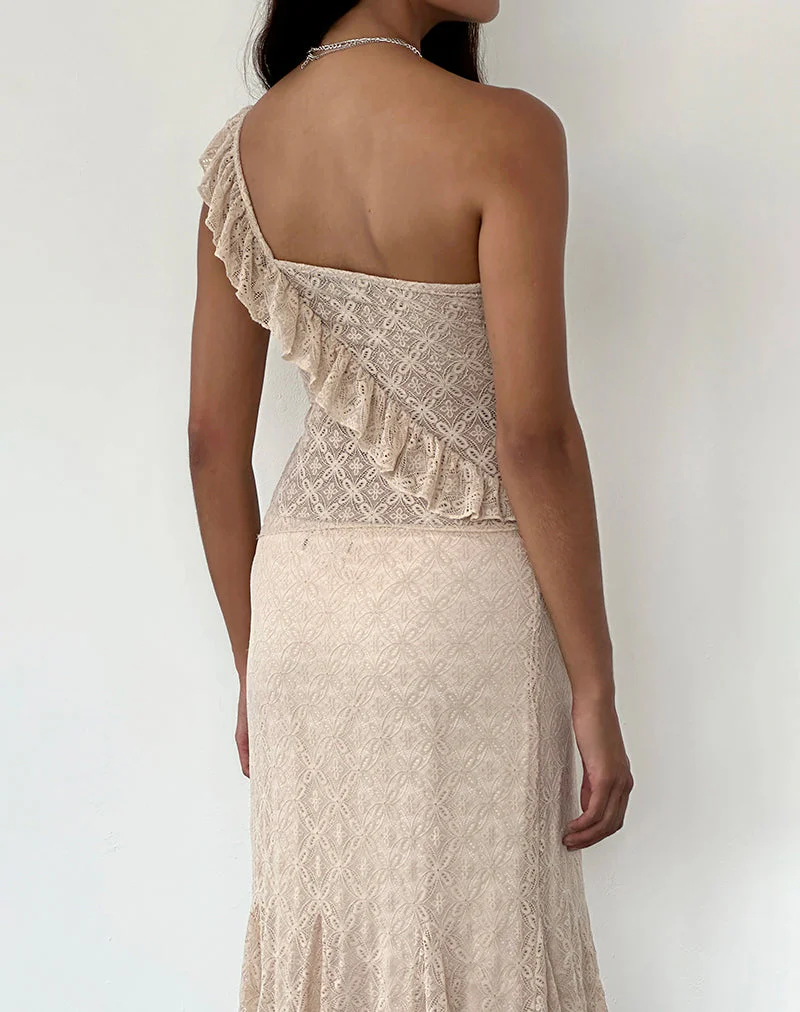 Kezia Bandeau Frill Top in Textured Nude Lace - Image 3