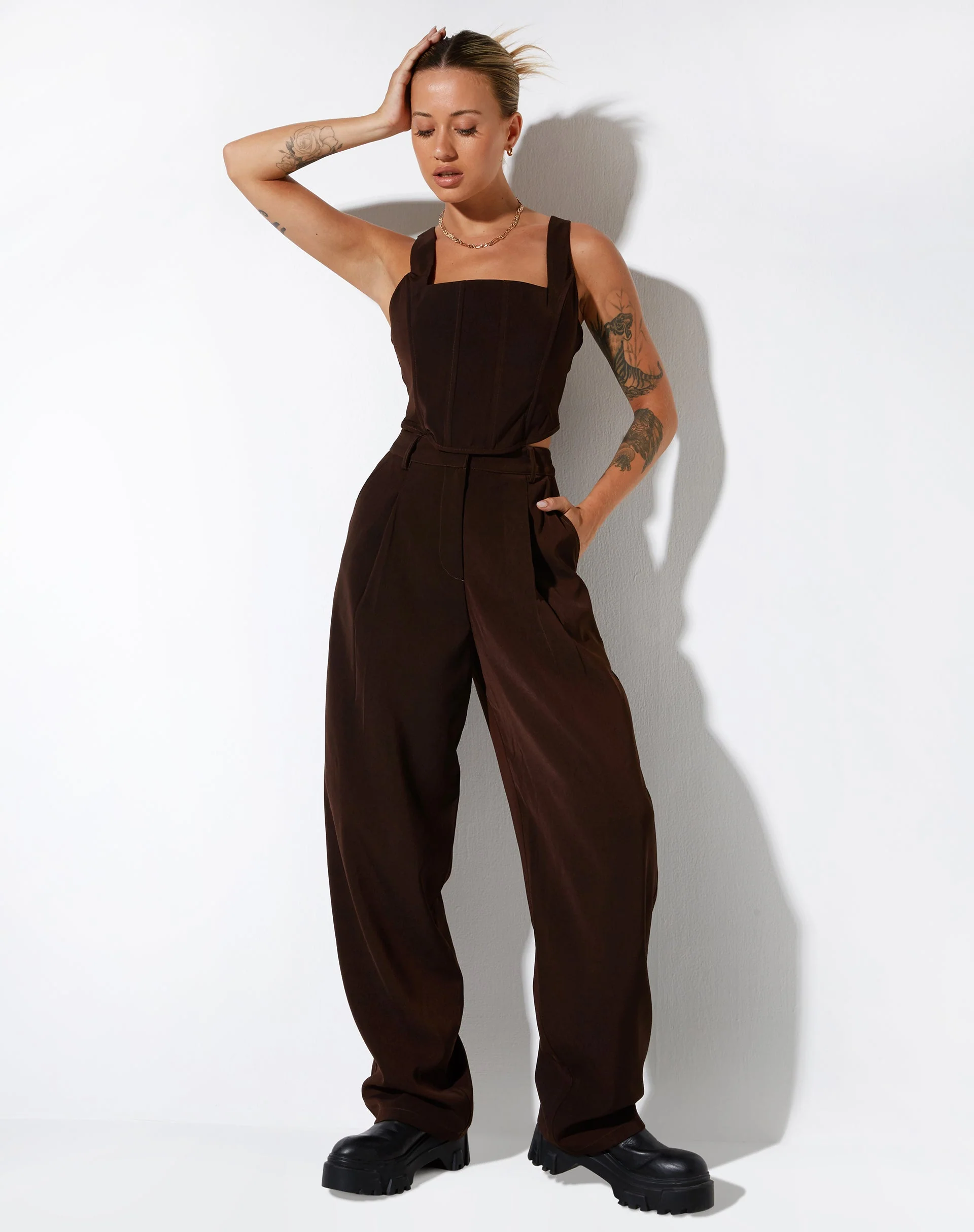 Kicy Corset Top in Tailoring Dark Chocolate - Image 4