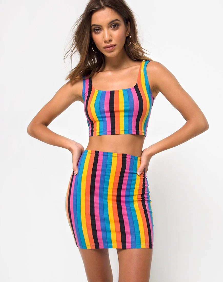 Kimmy Bodycon Skirt in New Vertical Mixed Stripe - Image 10