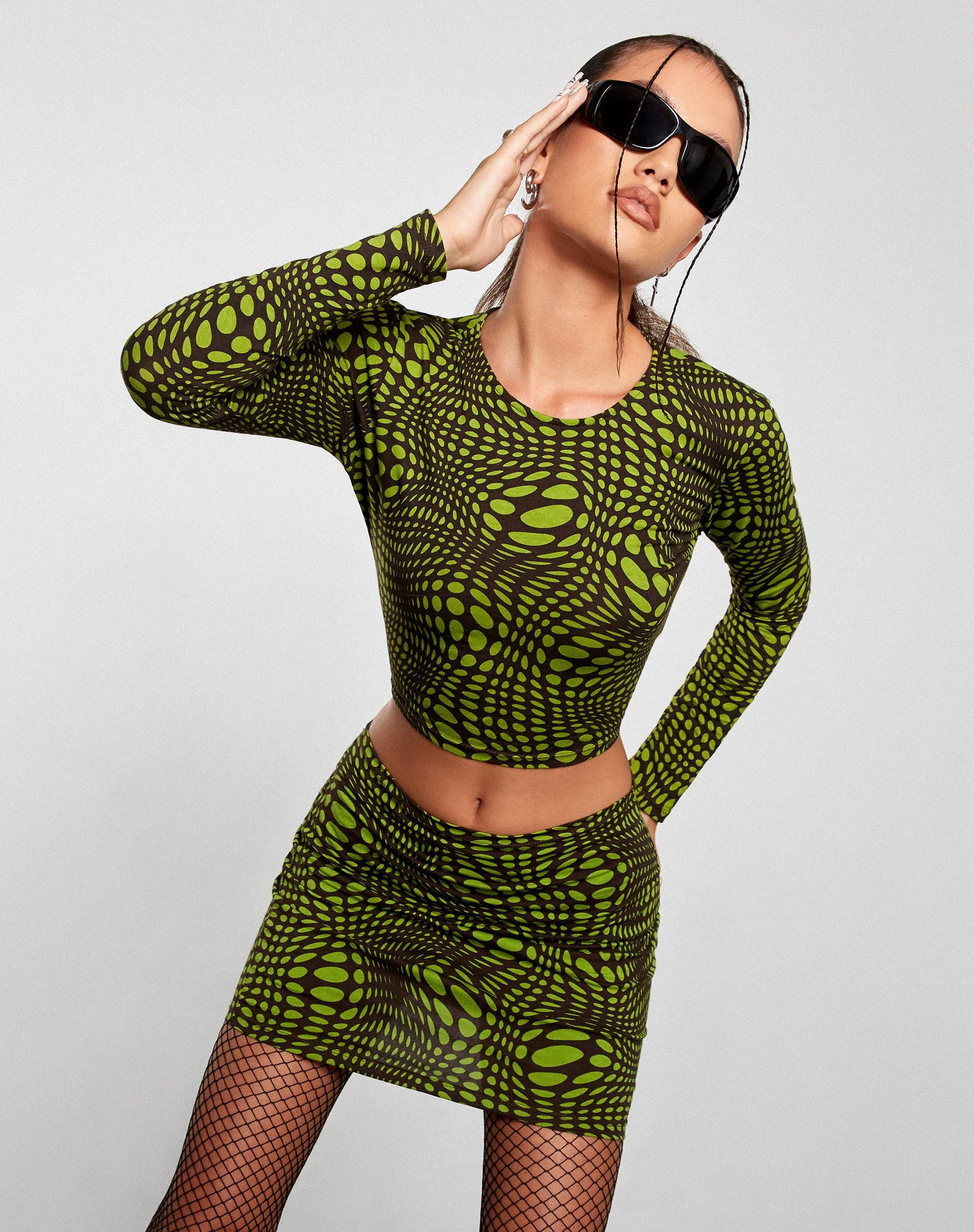 Kinan Bodycon Skirt in Optic Polka Green - Image 5