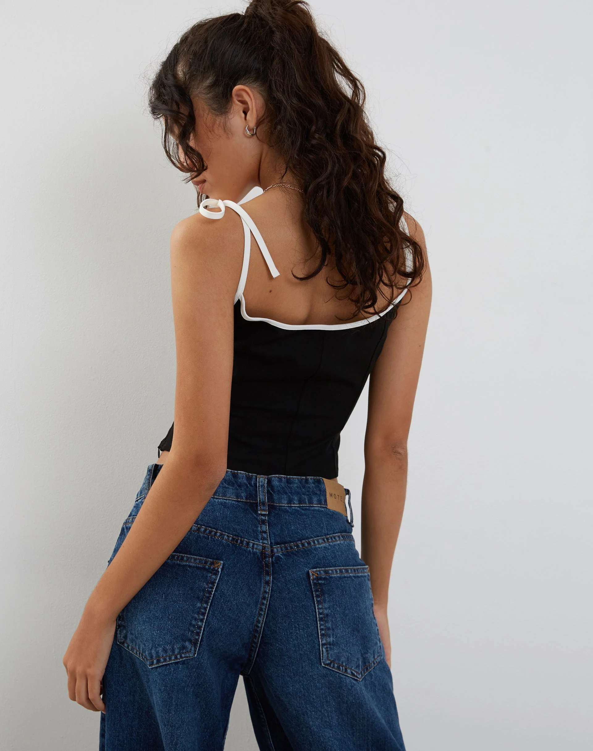 Kiona Corset Top in Black with White Binding - Image 2