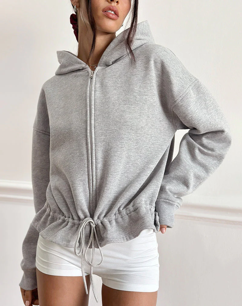 Kit Cinched Waist Hoodie in Grey Marl - Image 5