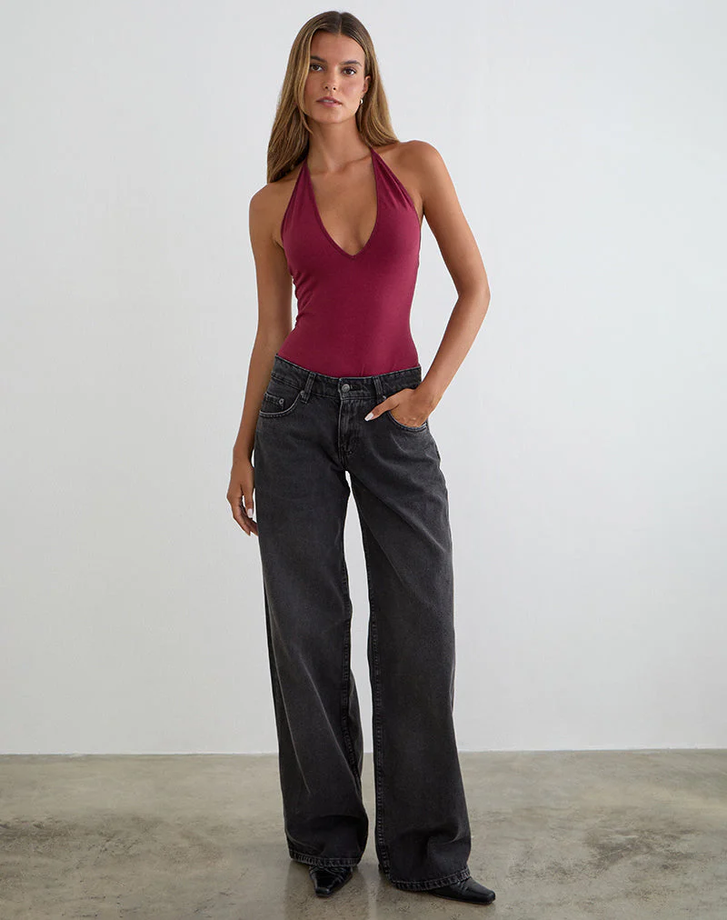 Kitty Deep Plunge Bodysuit in Burgundy - Image 6
