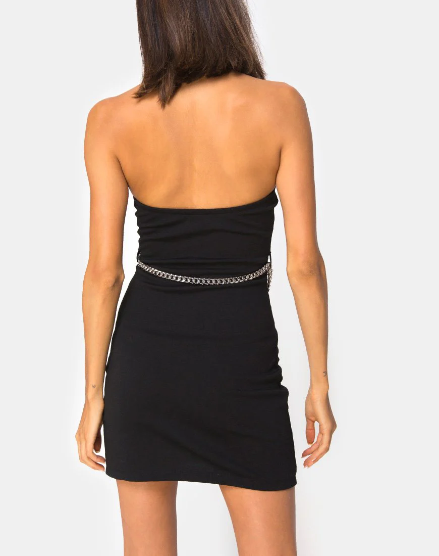 Koenig Mini Dress in Black with Silver Chain - Image 3