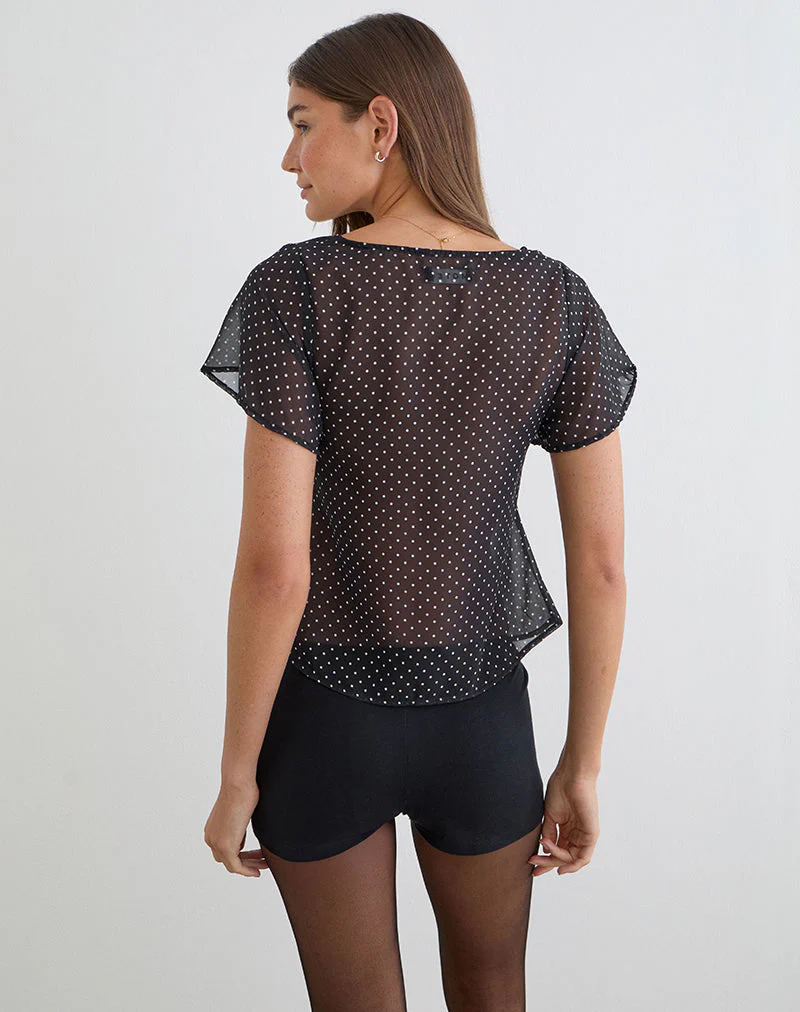 Kota Chiffon Blouse in Black with Micro Polka Print - Image 5