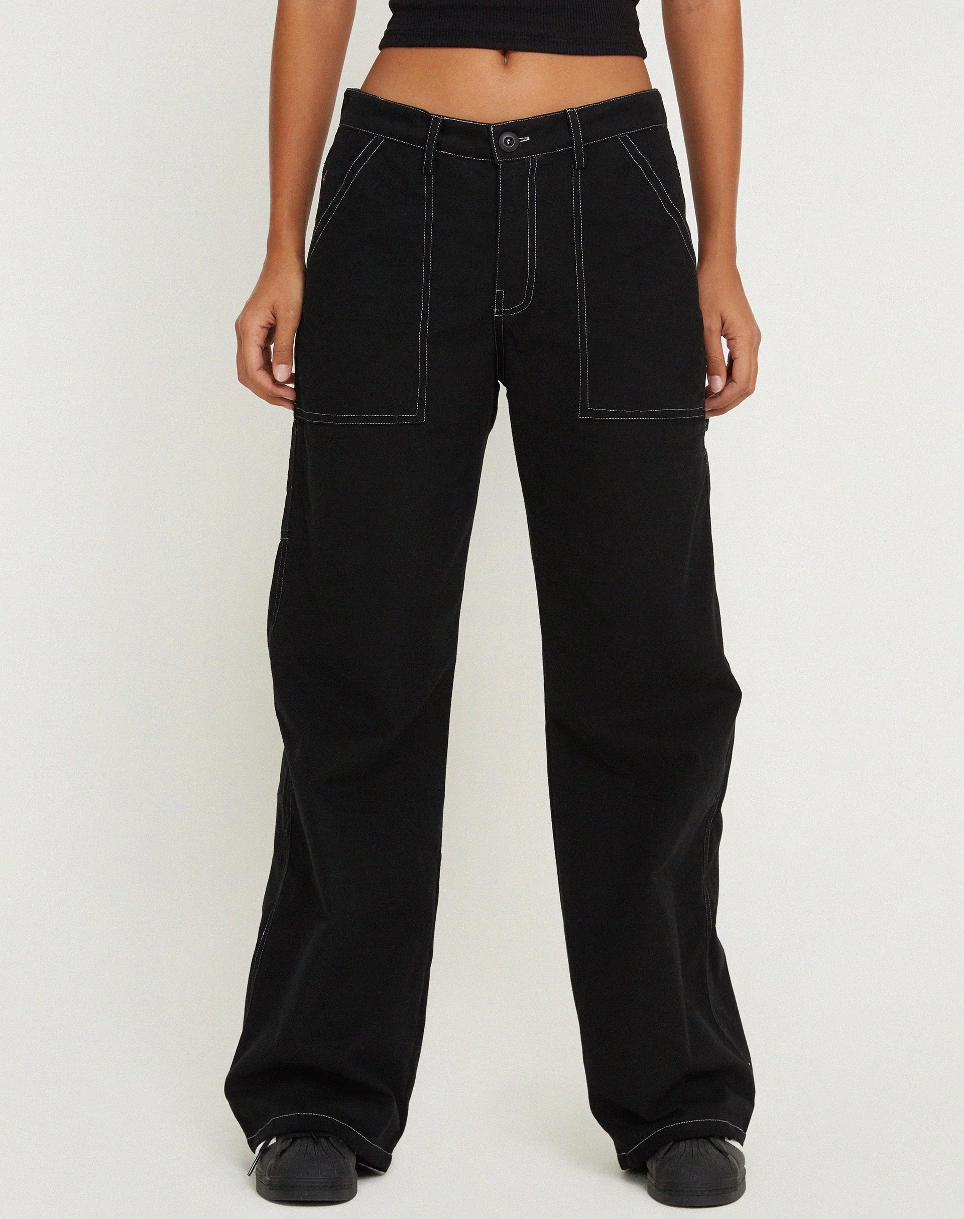 Kusnaedi Wide Leg Trouser in Black and White Top Stitch - Image 2