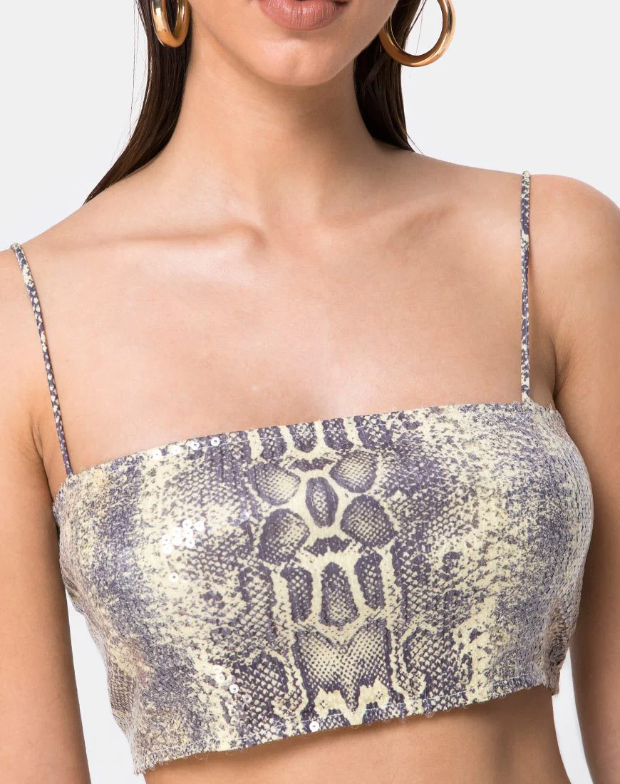 Kylie Crop Top in Acid Snake Clear Sequin - Image 5