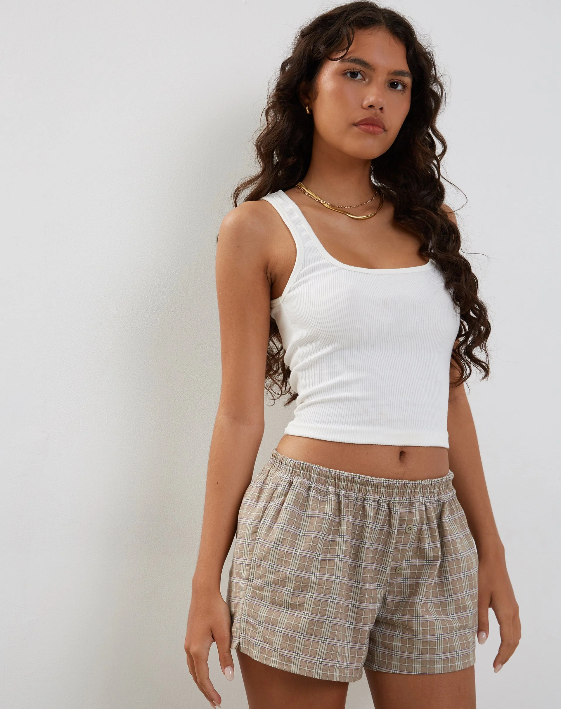 Laboxe Brief Shorts in Taupe Check - Image 6