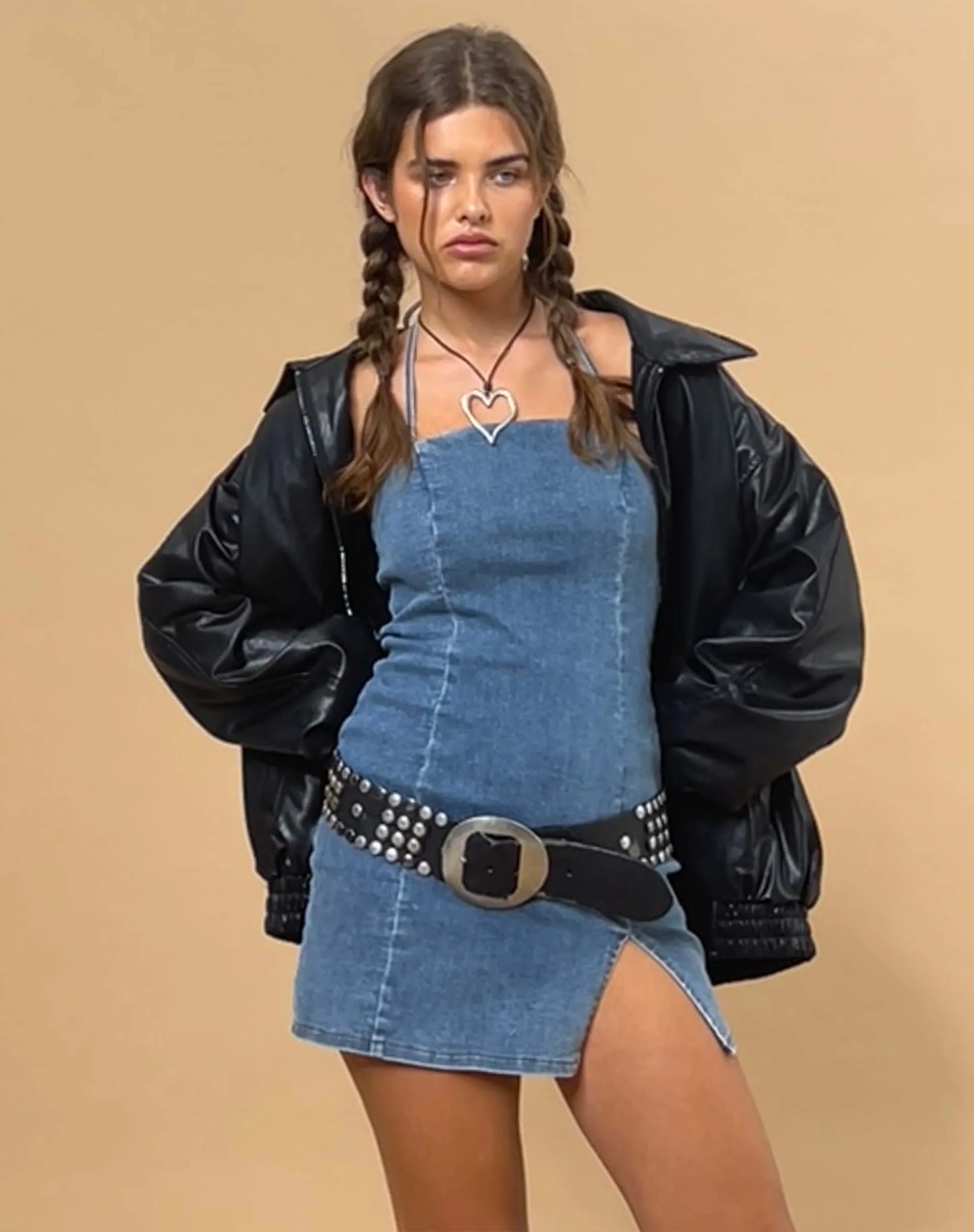 Laica Denim Mini Dress in Blue Wash - Image 3