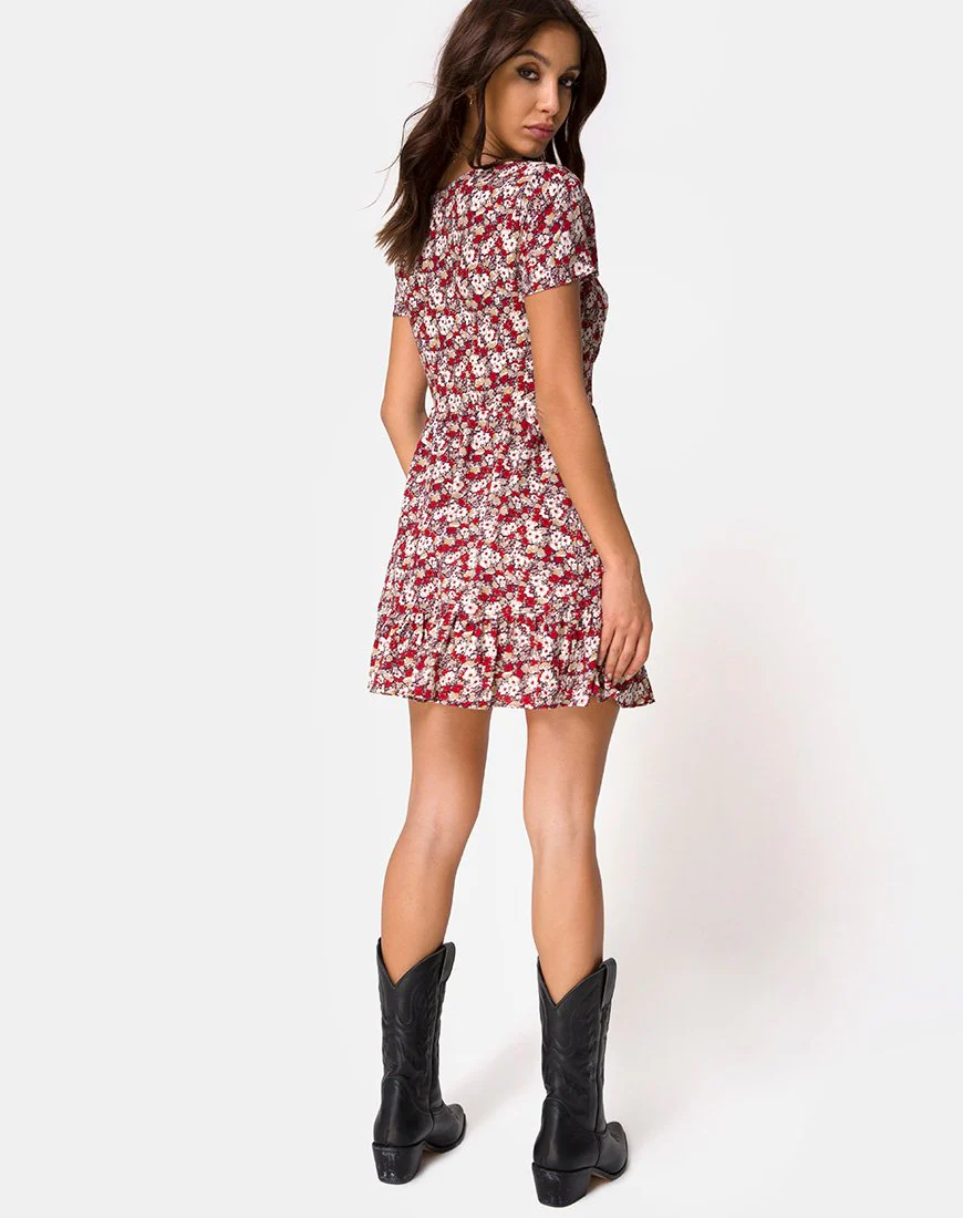 Laily Skater Dress in Floral Charm Red - Image 4