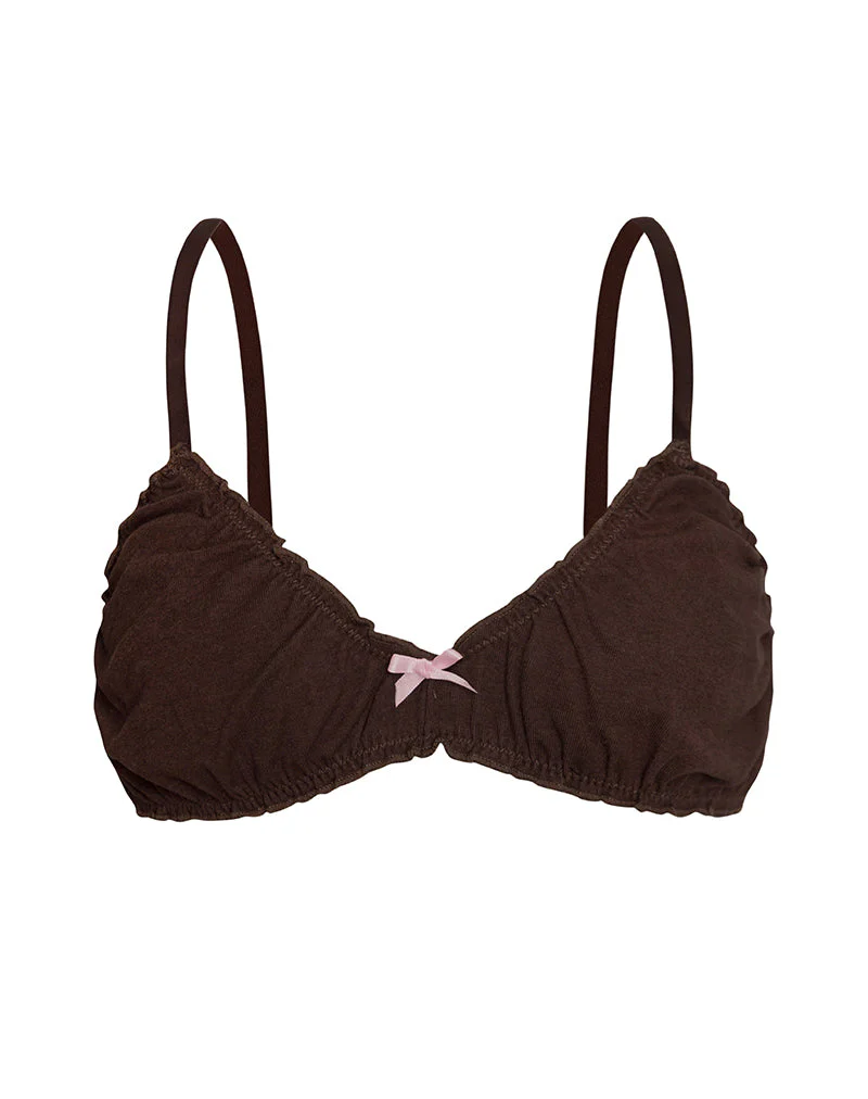 Laina Bra in Jersey Chocolate with Pink Bow - Image 5