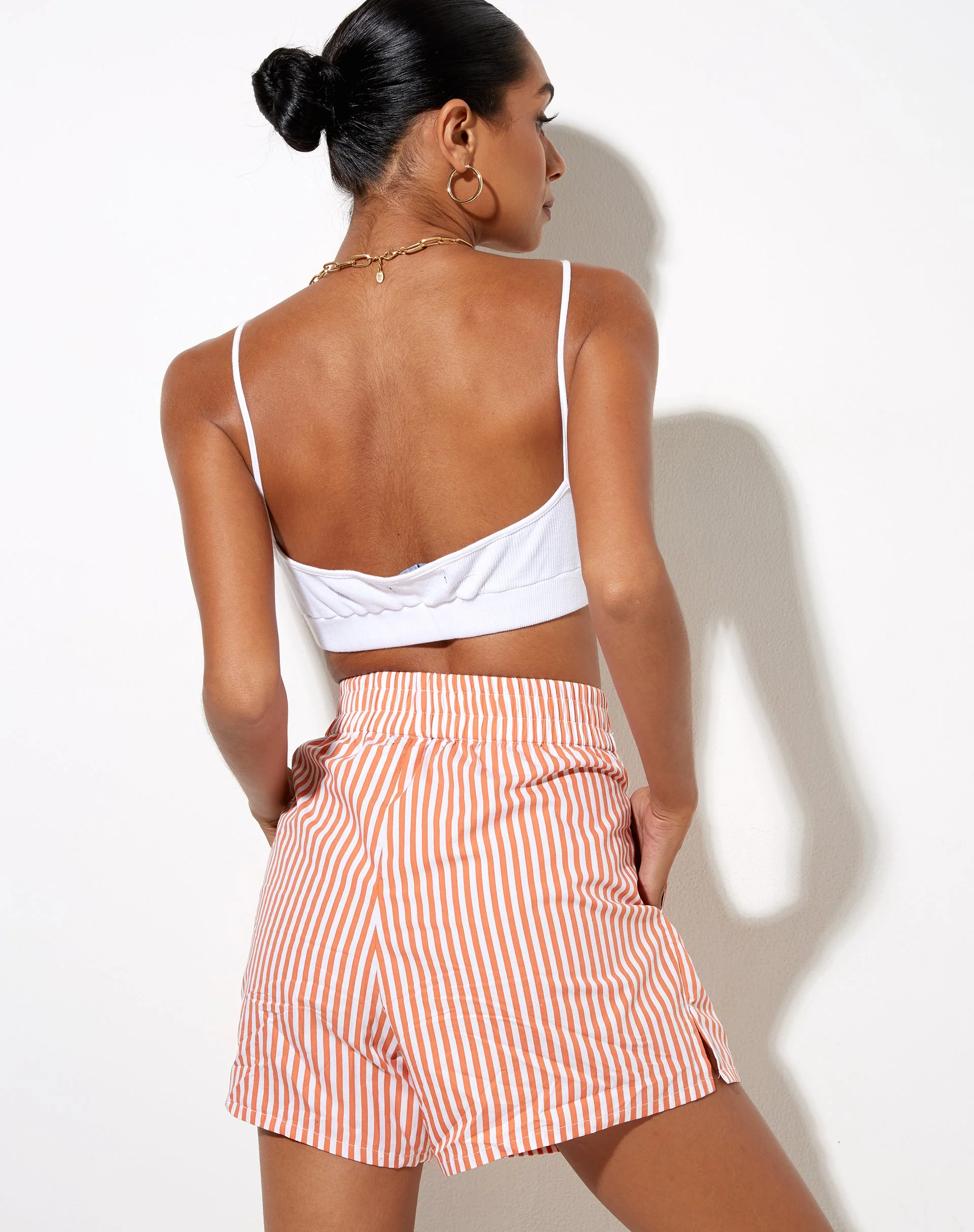 Lala Shorts in Vertical Stripe Orange - Image 3
