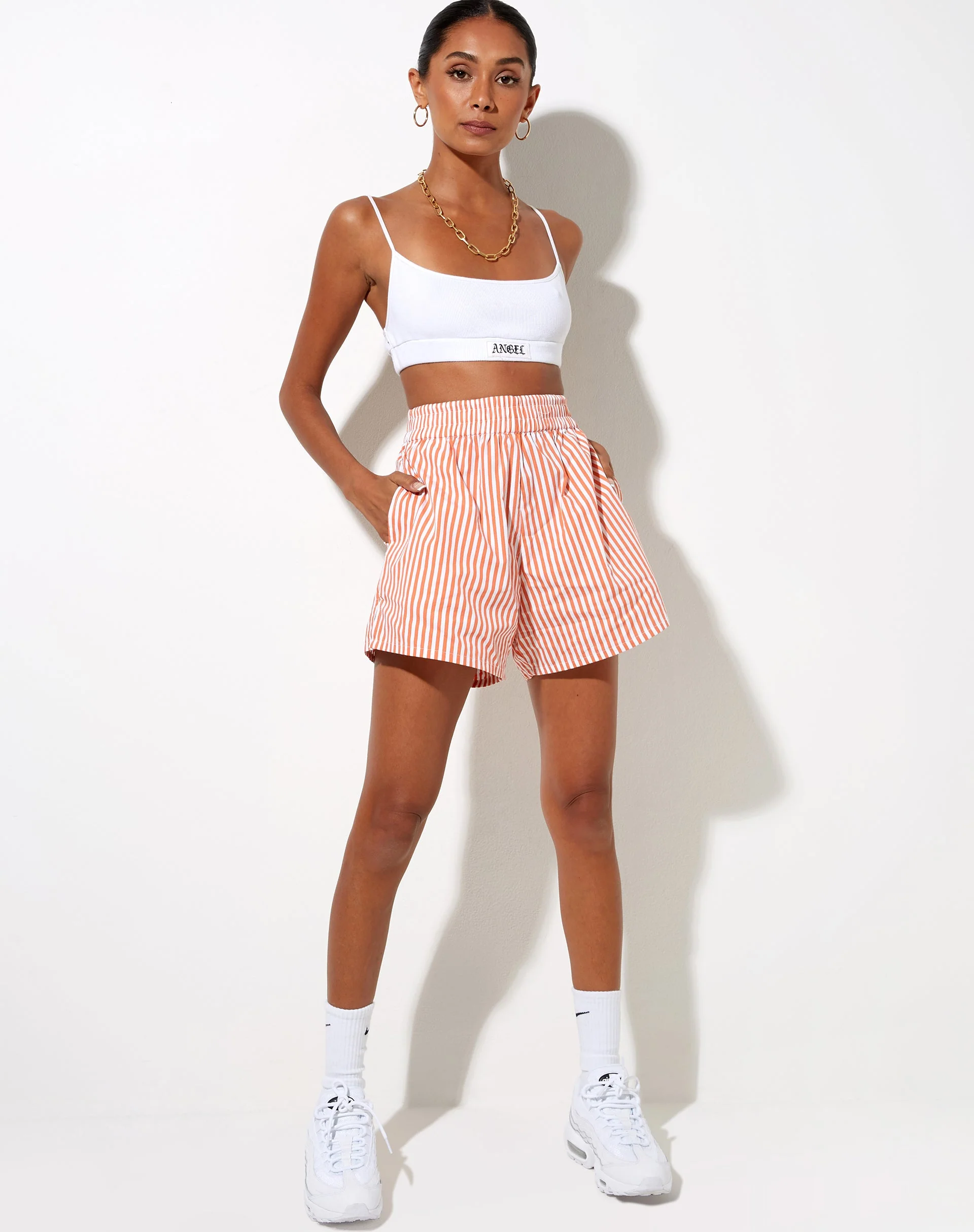 Lala Shorts in Vertical Stripe Orange - Image 4