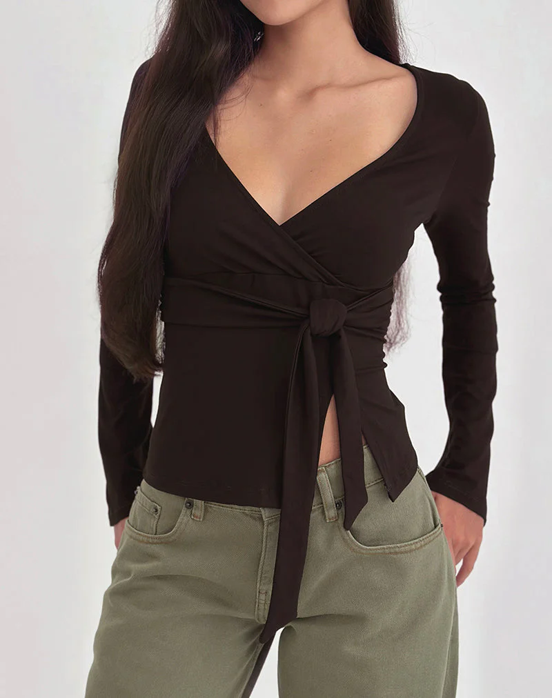 Lamae Wrap Top in Bitter Chocolate - Image 2