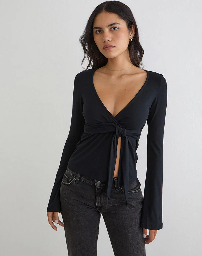 Lamae Wrap Top in Black - Image 2