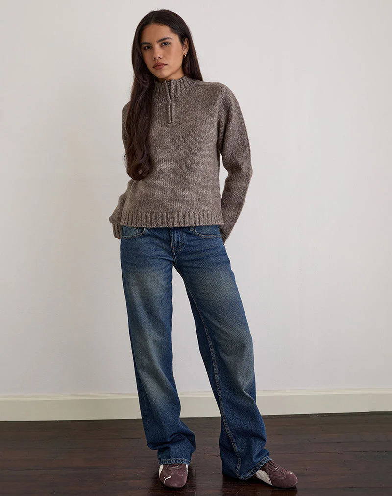Lamara Quater Zip Jumper in Dark Brown Marl - Image 4
