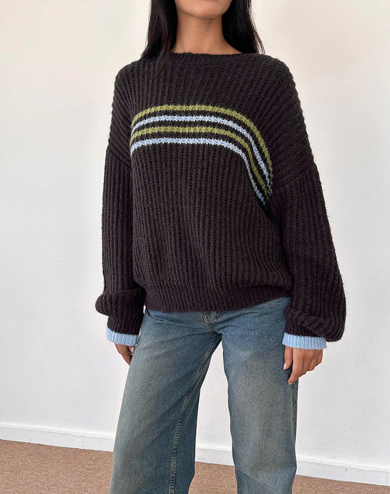 Lamees Jumper in Brown Knit with Stripe - Image 4