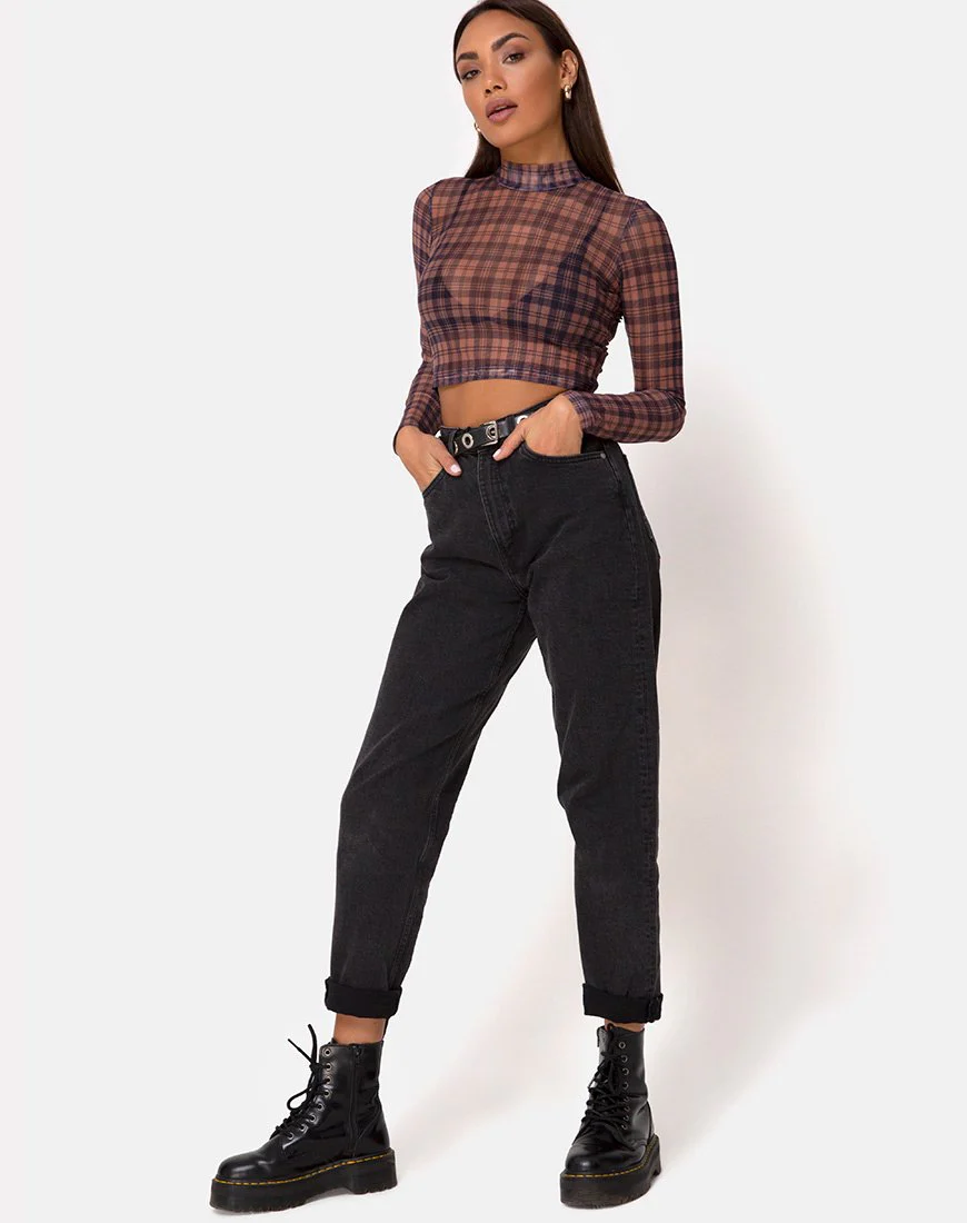 Lara Crop Top in Net Checking Out Brown - Image 3