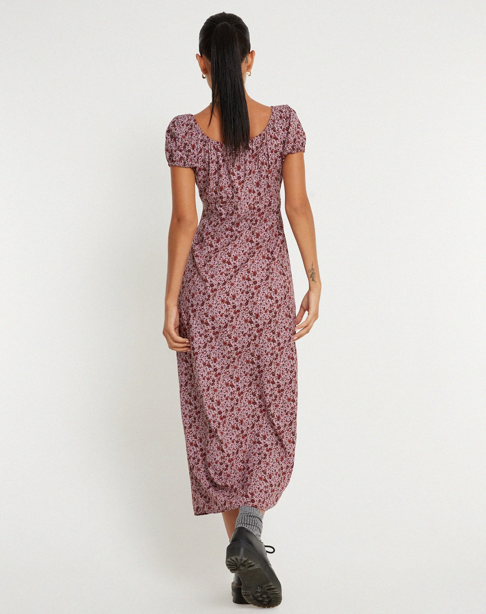 Larson Midi Dress in 90’s Floral Burgundy - Image 4
