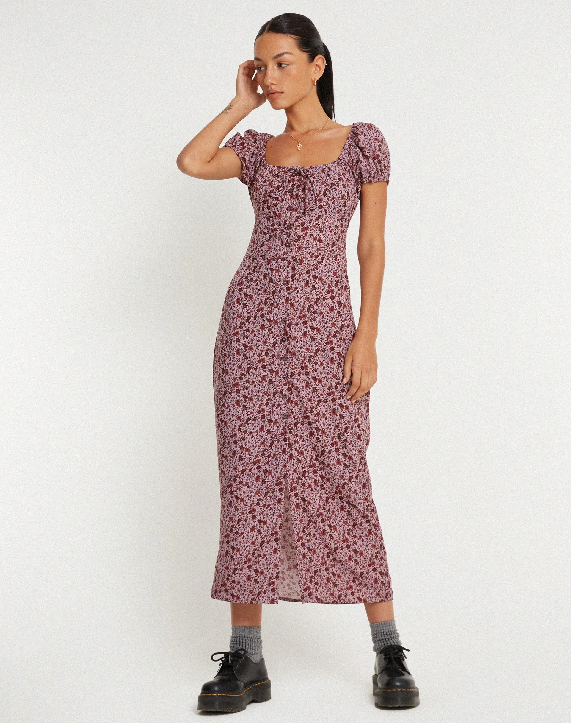 Larson Midi Dress in 90’s Floral Burgundy - Image 5