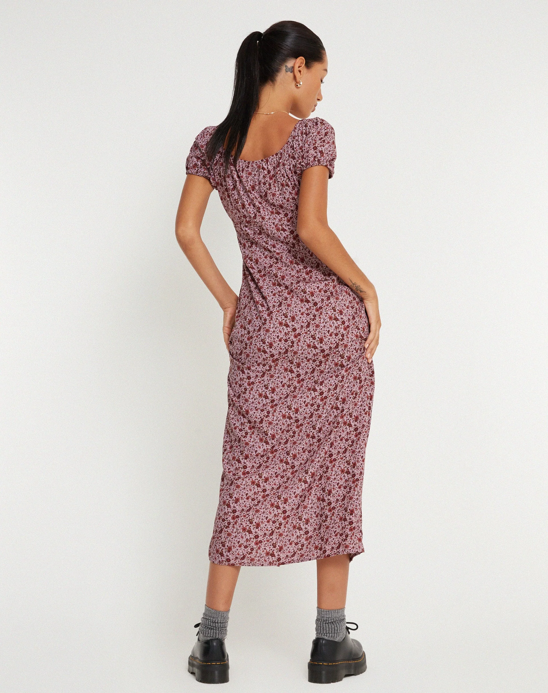 Larson Midi Dress in 90’s Floral Burgundy - Image 6