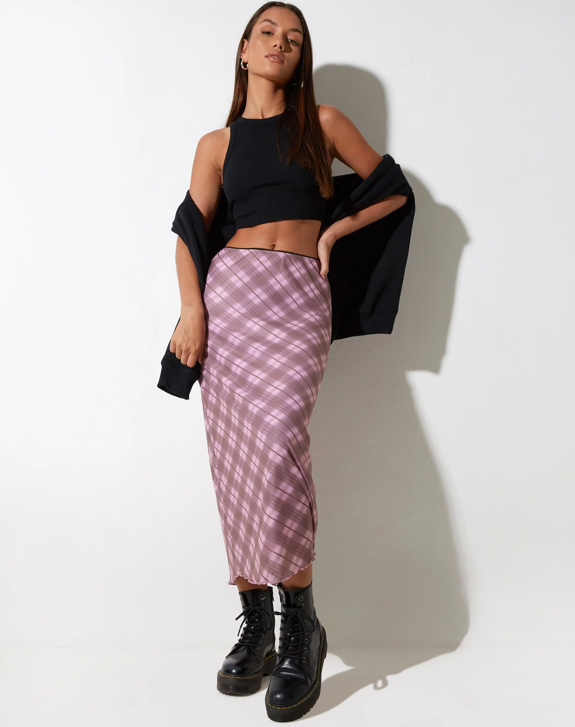 Lassie Maxi Skirt in Pink Blurred Check - Image 3