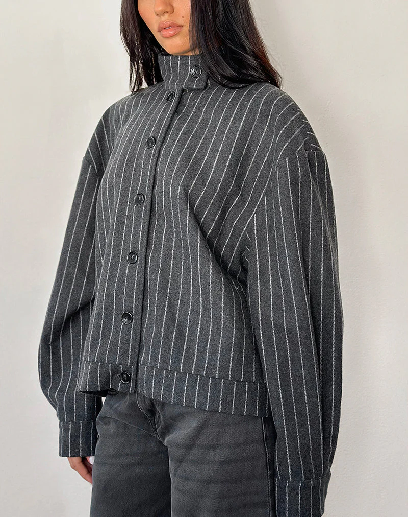 Lastika Jacket in Charcoal Pinstripe - Image 6