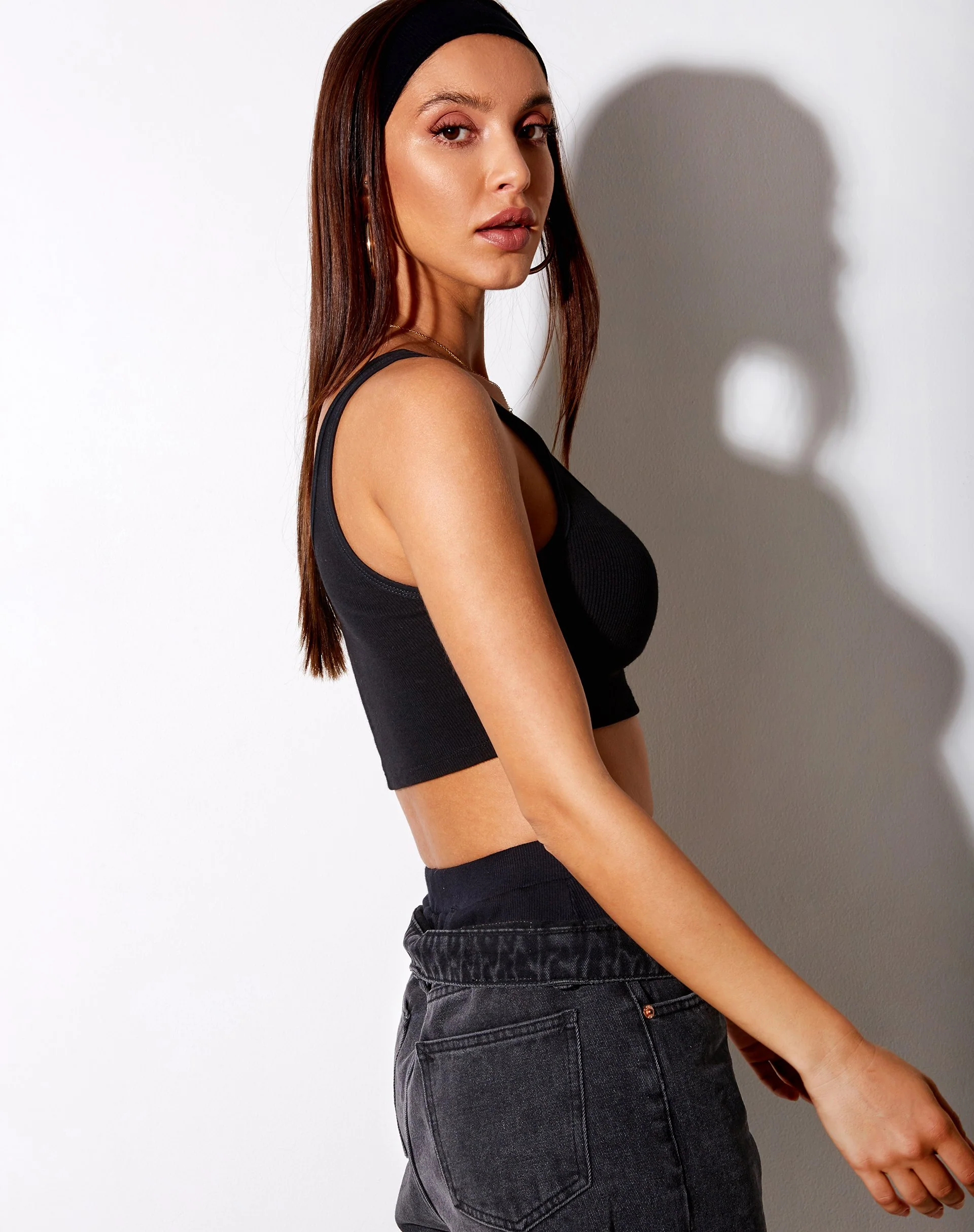 Lathi Crop Top in Rib Black "Lover" Embro - Image 3