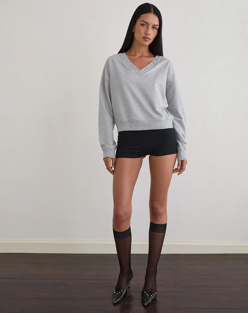 Lazuly Slim Sweatshirt in Grey Marl with Studs - Image 2