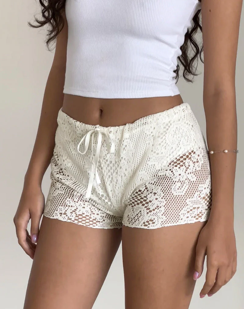 Leda Micro Shorts in Ivory Crochet - Image 5