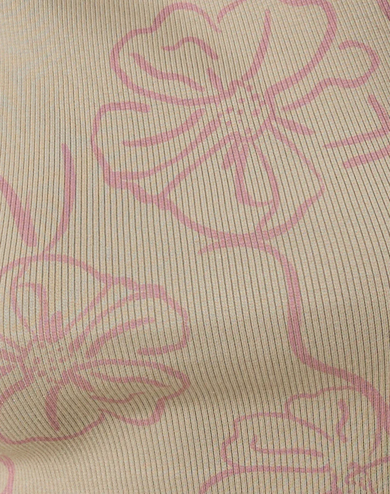Leen Tank Top in Khaki Hibiscus Doodle Pink - Image 6